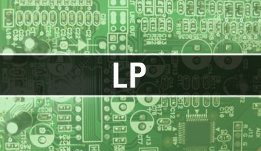 Elektronik Bilgisayar Donanım Teknolojisi geçmişi olan bir LP. Elektronik Entegre Devre ve LP ile soyut bir arkaplan. Elektronik Devre Kurulu. Bilgisayar Entegre Devre Domuzlu LP