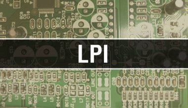 Yazılım geliştiricisi ve bilgisayar yazılımının elektronik soyut teknoloji arka planında LPI metni yazıldı. LPI entegre devreler kavramı. LPI entegre devre ve direnç