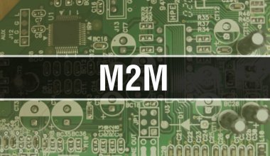 Devre Panosundaki Bilgisayar Çipi kullanılarak M2M konsepti çizimi. M2M entegre devre levha arkaplanını kapat. Elektronik Bilgisayar Donanım Teknolojisi Anakart Dijital Çip arka grubunda M2M