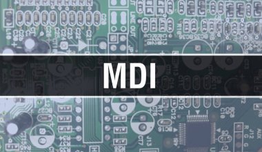 Elektronik Bilgisayar Donanım Teknolojisi geçmişi olan bir MDI. Elektronik Entegre Devre ve MDI ile soyut bir arkaplan. Elektronik Devre Kurulu. Bilgisayar Entegre Devre Domuzu ile MDI