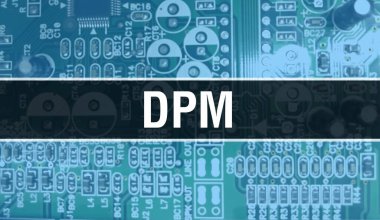 Elektronik Bilgisayar Donanım Teknolojisi geçmişi olan bir DPM. Elektronik Entegre Devre ve DPM ile soyut arkaplan. Elektronik Devre Kurulu. Bilgisayar Entegre Devre Domuzu ile DPM