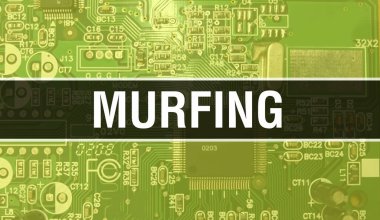 Yazılım geliştiricisi ve bilgisayar yazılımının elektronik soyut teknoloji arka planında yazılmış Murfing metni. Entegre devrelerin Murfing konsepti. Tümleşik devre Murfing