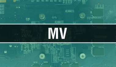 Elektronik Bilgisayar Donanım Teknolojisi geçmişi olan bir MV. Elektronik Entegre Devre ve MV ile soyut arkaplan. Elektronik Devre Kurulu. Bilgisayar Entegre Devre Domuzlu MV