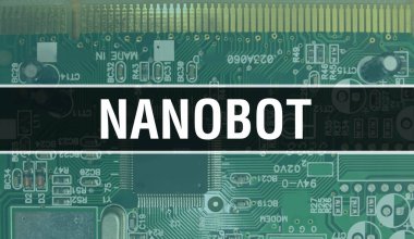 Elektronik bileşenleri entegre devre kartında olan nanobot. Dijital Elektronik Bilgisayar Donanımı ve Güvenli Veri Kavramı. Bilgisayar anakart ve Nanobot. Nanobot Bütünleşik Devre