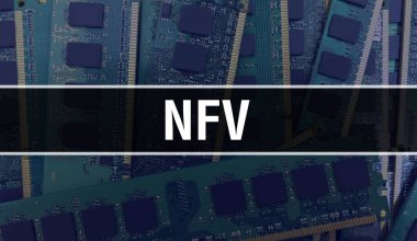 Teknoloji Anakart Dijital ile NFV. NFV ve Bilgisayar Devre Kurulu Elektronik Bilgisayar Donanım Teknolojisi Anakart Dijital Çip kavramı. Entegre devre domuzuyla NFV 'yi kapat