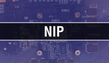 Elektronik Bilgisayar Donanım Teknolojisi geçmişi olan bir NIP. Elektronik Entegre Devre ve NIP ile soyut bir arkaplan. Elektronik Devre Kurulu. Bilgisayar Entegre Devre Domuzu ile NIP
