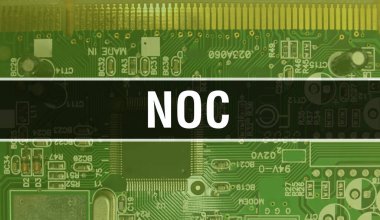 Entegre devre kartında elektronik bileşenleri olan NOC. Dijital Elektronik Bilgisayar Donanımı ve Güvenli Veri Konsepti. Bilgisayar anakart ve NOC. NOC Entegre Devre Domuzu