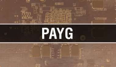 Elektronik Bilgisayar Donanım Teknolojisi geçmişi olan PAYG. Elektronik Entegre Devre ve Ödeme ile soyut bir arkaplan. Elektronik Devre Kurulu. Bilgisayar Entegre Devre Domuzu ile Ödeme
