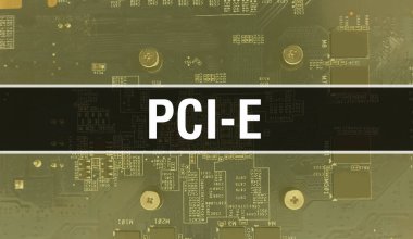 Elektronik bileşenleri entegre devre arka planında olan PCI-E. Dijital Elektronik Bilgisayar Donanımı ve Güvenli Veri Kavramı. Bilgisayar ana kartı ve PCI-E PCI-E Entegre Devre Domuzu