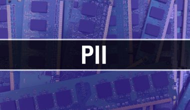 Yazılım geliştiricisi ve bilgisayar yazılımının elektronik soyut teknoloji arka planında PII metni yazıldı. PII Entegre Devre kavramı. PII entegre devre ve direnç