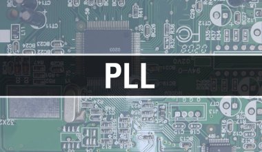 Devre Panosundaki Bilgisayar Çipi kullanılarak PLL konsepti illüstrasyonu. Entegre devre tahtası arkaplanını PLL kapat. Elektronik Bilgisayar Donanım Teknolojisi Anakart Dijital Çip arka grubunda PLL
