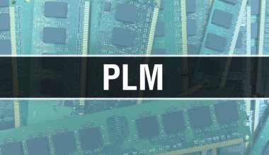 Yazılım geliştiricisi ve bilgisayar yazılımının PLM metni Electronic soyut teknoloji arka planında yazıldı. PLM entegre devre konsepti. PLM entegre devre ve direnç