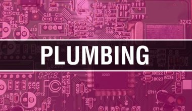 Elektronik Bilgisayar Donanım Teknolojisi geçmişi olan bir tesisatçı. Elektronik Entegre Devre ve Tesisat ile soyut bir arkaplan. Elektronik Devre Kurulu. Bilgisayar Entegrasyonu ile Tesisat