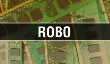 Teknoloji Anakart Dijital ile ROBO. ROBO ve Bilgisayar Devre Kurulu Elektronik Bilgisayar Donanım Teknolojisi Anakart Dijital Çip kavramı. Entegre devre yaban domuzuyla ROBO 'yu kapat