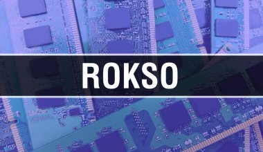 Elektronik bileşenleri entegre devre kartı BackGround.Dijital Elektronik Bilgisayar Donanımı ve Güvenli Veri Kavramı ile ROKSO. Bilgisayar anakart ve ROKSO. ROKSO Bütünleşik Devre Domuzu
