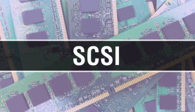 Elektronik Bilgisayar Donanım Teknolojisi geçmişi olan SCSI. Elektronik Entegre Devre ve SCSI ile soyut arkaplan. Elektronik Devre Kurulu. Bilgisayar Entegre Devre Domuzu ile SCSI
