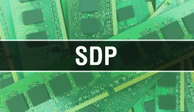 Elektronik Bilgisayar Donanım Teknolojisi geçmişi olan SDP. Elektronik Entegre Devre ve SDP ile soyut bir arkaplan. Elektronik Devre Kurulu. Bilgisayar Entegre Devre Domuzu ile SDP