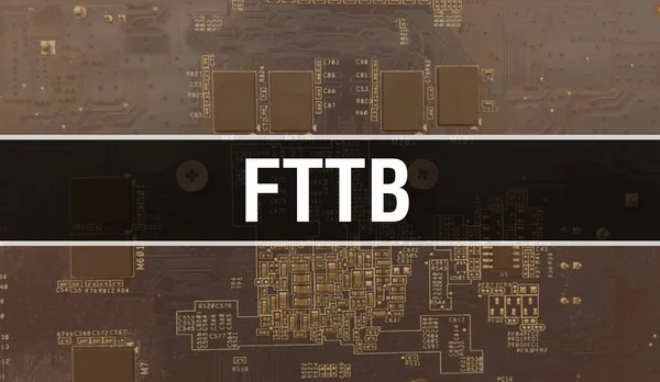 Fttb与技术主板数字 Fttb和计算机电路板电子计算机硬件技术主板数字芯片的概念 用集成电路关闭Fttb — 图库照片