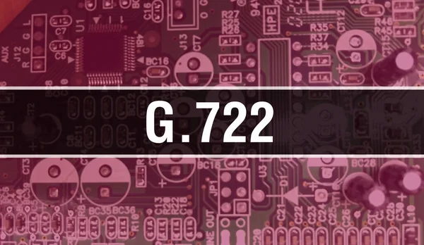 G.722 text written on Circuit Board Electronic abstract technology background of software developer and Computer script. G.722 concept of Integrated Circuits. G.722 integrated circuit and resistor