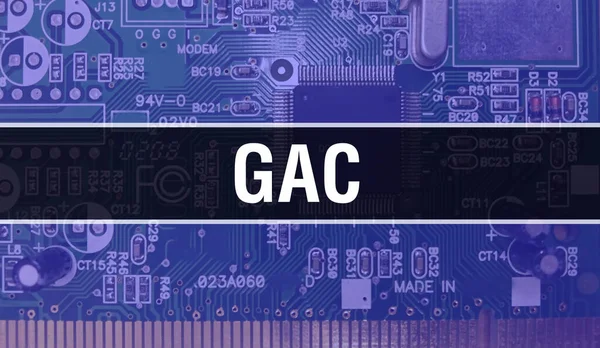 具有电子计算机硬件技术背景的Gac 具有电子集成电路和Gac的背景 电子电路板 Gac与计算机集成电路板 — 图库照片