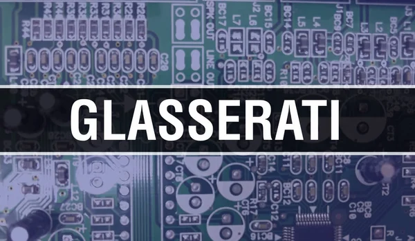 Koncepcja Glasserati Ilustracja Pomocą Chipu Komputerowego Płytce Obwodu Glasserati Zbliżenie — Zdjęcie stockowe