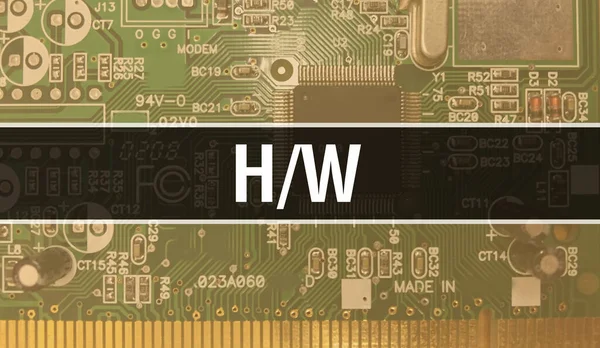 電子計算機ハードウェア技術の背景を持つH 電子集積回路とH Wを用いた抽象的背景 電子回路基板 コンピュータ集積回路基板とのH — ストック写真