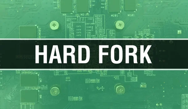 Hard Fork Koncepció Elektronikus Integrált Áramkörrel Áramköri Lapon Hard Villa — Stock Fotó