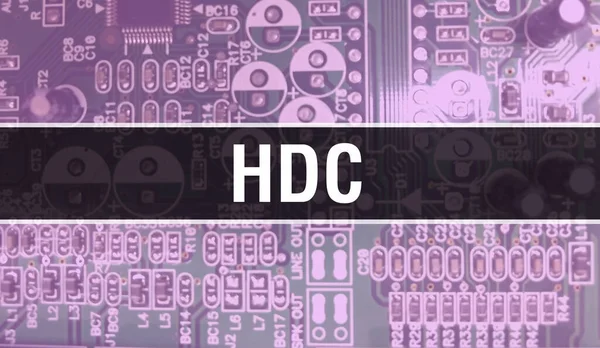 Entegre devre kartında elektronik bileşenleri olan HDC. Dijital Elektronik Bilgisayar Donanımı ve Güvenli Veri Konsepti. Bilgisayar ana kartı ve HDC. HDC Entegre Devre Yaban Domuzu