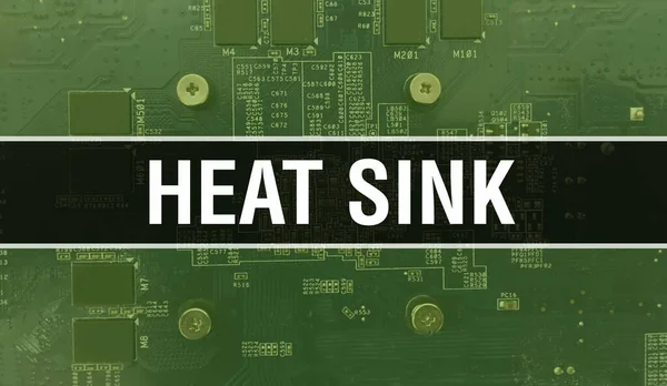 Heat Sink concept with Electronic Integrated Circuit on circuit board. Heat Sink with Computer Chip in Circuit Board abstract technology background and Chip close up on a integrated circuit. Hea