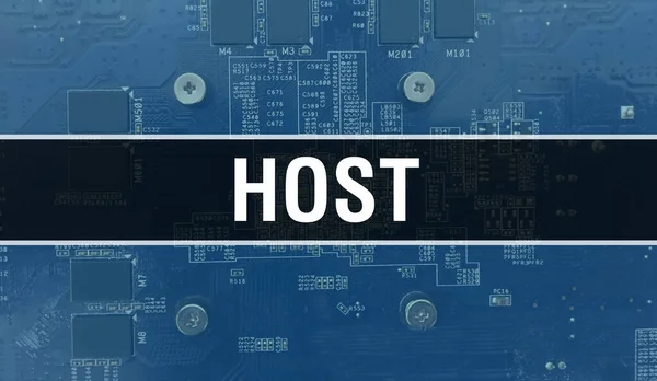 Host concept with Electronic Integrated Circuit on circuit board. Host with Computer Chip in Circuit Board abstract technology background and Chip close up on a integrated circuit. Host Backgroun