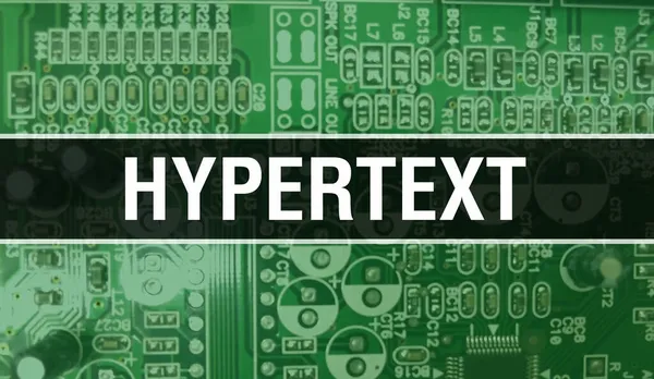 Εικονογράφηση Έννοιας Hypertext Χρησιμοποιώντας Τσιπ Υπολογιστών Στον Πίνακα Κυκλωμάτων Hypertext — Φωτογραφία Αρχείου