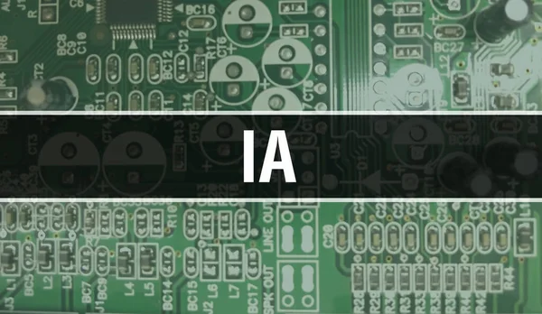 Ia文字写在电路板上 电子抽象技术背景的软件开发人员和计算机脚本 Ia集成电路的概念 Ia集成电路和电阻 — 图库照片