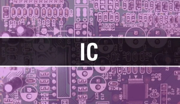 電子計算機ハードウェア技術の背景を持つIc 電子集積回路とIcの概要背景 電子回路基板 コンピュータ集積回路基板付きIc — ストック写真