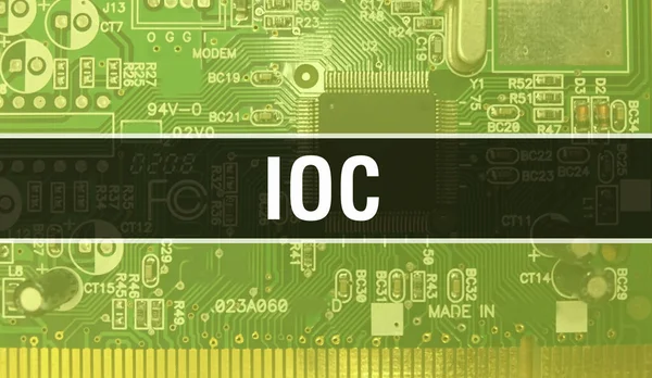 技術マザーボードデジタルとIoc Iocとコンピュータ回路基板電子計算機ハードウェア技術マザーボードデジタルチップの概念 集積回路の猪とIocを閉じる — ストック写真