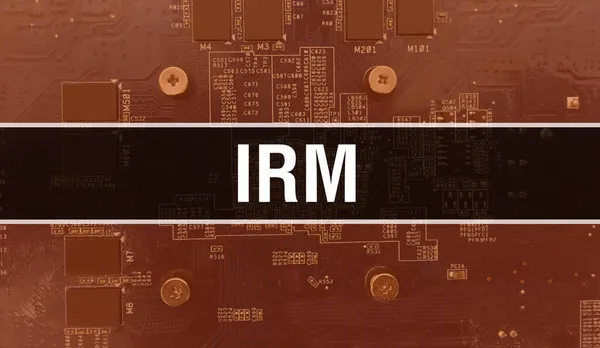 IRM with Electronic components on integrated circuit board Background.Digital Electronic Computer Hardware and Secure Data Concept. Computer motherboard and IRM. IRM Integrated Circuits Boar