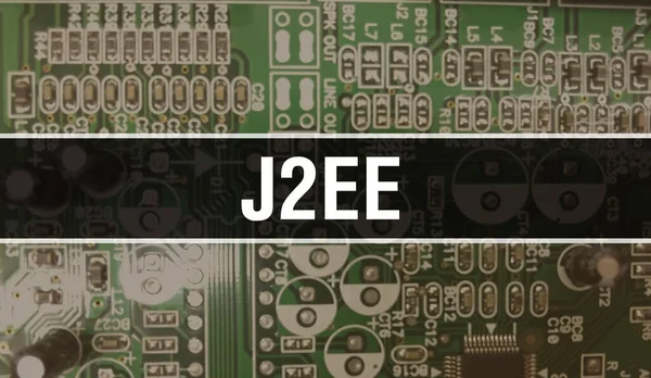 J2Ee Koncept Med Datorns Moderkort J2Ee Text Skriven Teknik Moderkort — Stockfoto