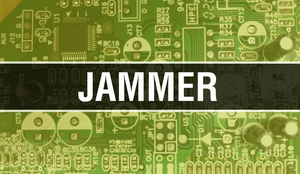 Εικονογράφηση Έννοιας Jammer Χρησιμοποιώντας Τσιπ Υπολογιστών Στον Πίνακα Κυκλωμάτων Τζάμερ — Φωτογραφία Αρχείου