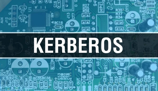 Концептуальная Иллюстрация Kerberos Использованием Computer Chip Circuit Board Kerberos Закрывает — стоковое фото