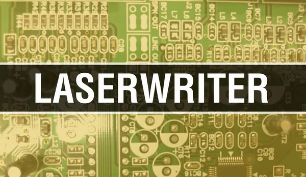 Koncepcja Laserwriter Płytą Główną Komputera Tekst Napisany Laserowo Płycie Głównej — Zdjęcie stockowe