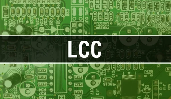 具有电子计算机硬件技术背景的Lcc 具有电子集成电路和Lcc技术的背景 电子电路板 Lcc与计算机集成电路板 — 图库照片