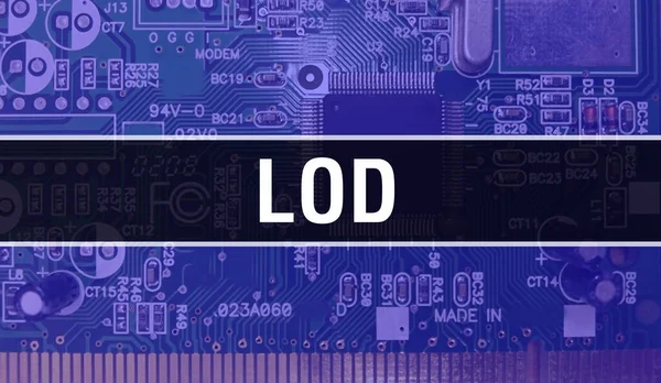 技術マザーボードデジタルとLod Lodとコンピュータ回路基板電子計算機ハードウェアテクノロジーマザーボードデジタルチップコンセプト 内蔵回路でLodを閉じます — ストック写真