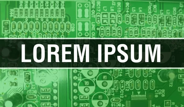 Concepto Lorem Ipsum Con Placa Base Ordenador Lorem Ipsum Texto — Foto de Stock