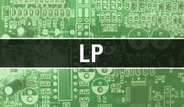 带有电子计算机硬件技术背景的Lp 具有电子集成电路和Lp的背景 电子电路板 带有计算机集成电路布尔的Lp — 图库照片
