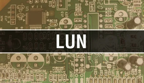 在电路板中使用计算机芯片演示Lun概念 Lun闭路集成电路板背景 Lun Electronic Computer Hardware Technology Motherboard Digital Chip — 图库照片
