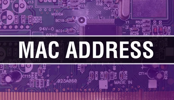 MAC Address with Technology Motherboard Digital. MAC Address and Computer Circuit Board Electronic Computer Hardware Technology Motherboard Digital Chip concept. Close up MAC Address with integrate