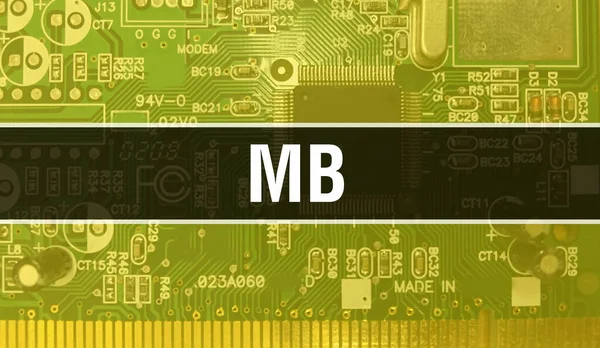 Technology Motherboard Digital Mb和计算机电路板电子计算机硬件技术主板数字芯片的概念 用集成电路将Mb关闭 — 图库照片