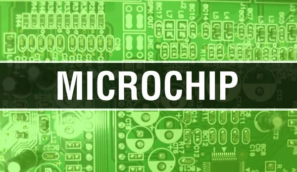 Mikrochipskoncept Med Datorns Moderkort Microchip Text Skriven Teknik Moderkort Digital — Stockfoto