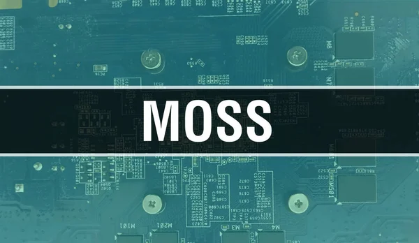 Moss Concept Met Computer Moederbord Moss Tekst Geschreven Technology Motherboard — Stockfoto