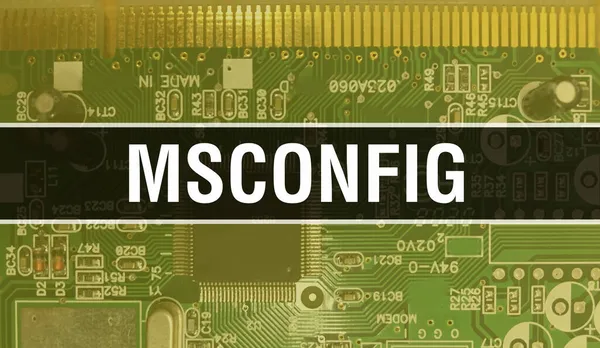 MSConfig with Electronic components on integrated circuit board Background.Digital Electronic Computer Hardware and Secure Data Concept. Computer motherboard and MSConfig. MSConfig Integrate