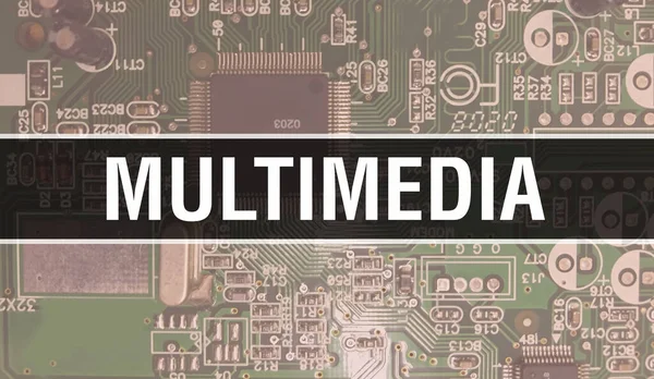 Multimediaconcept Met Electronic Integrated Circuit Printplaat Multimedia Met Computer Chip — Stockfoto